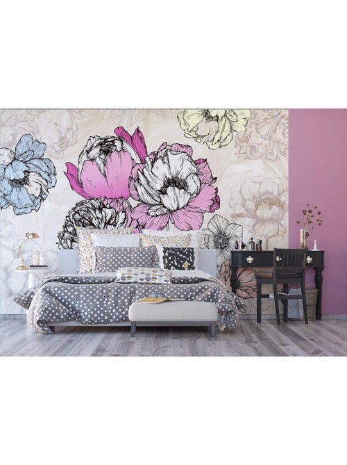 Papier peint mural intisse Pivoines au crayon 360x270 cm - Kiabi