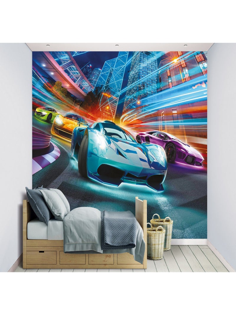 Papier peint mural Walltastic super voiture courses 305X244 CM Multicolore - Kiabi