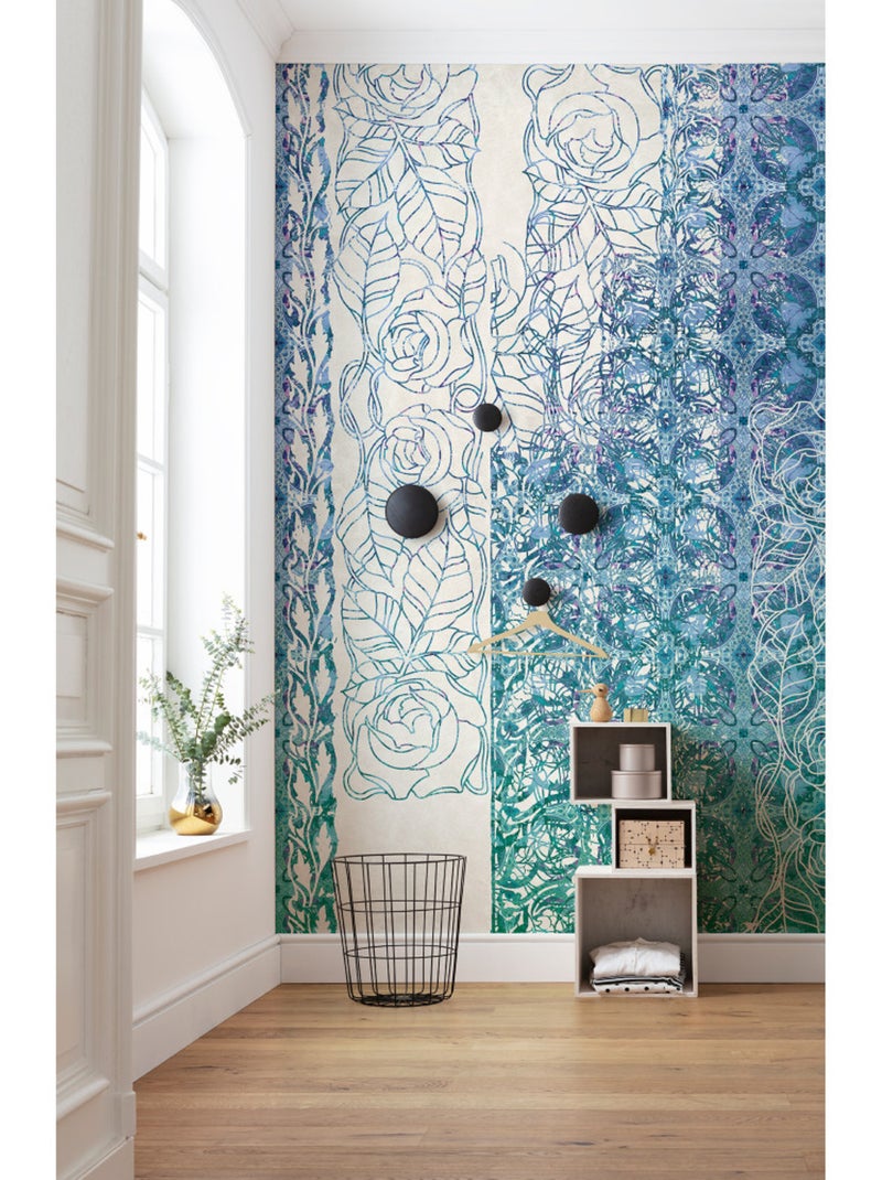 Papier peint panoramique - art nouveau bleu - taille: 250 x 280 cm Multicolore - Kiabi