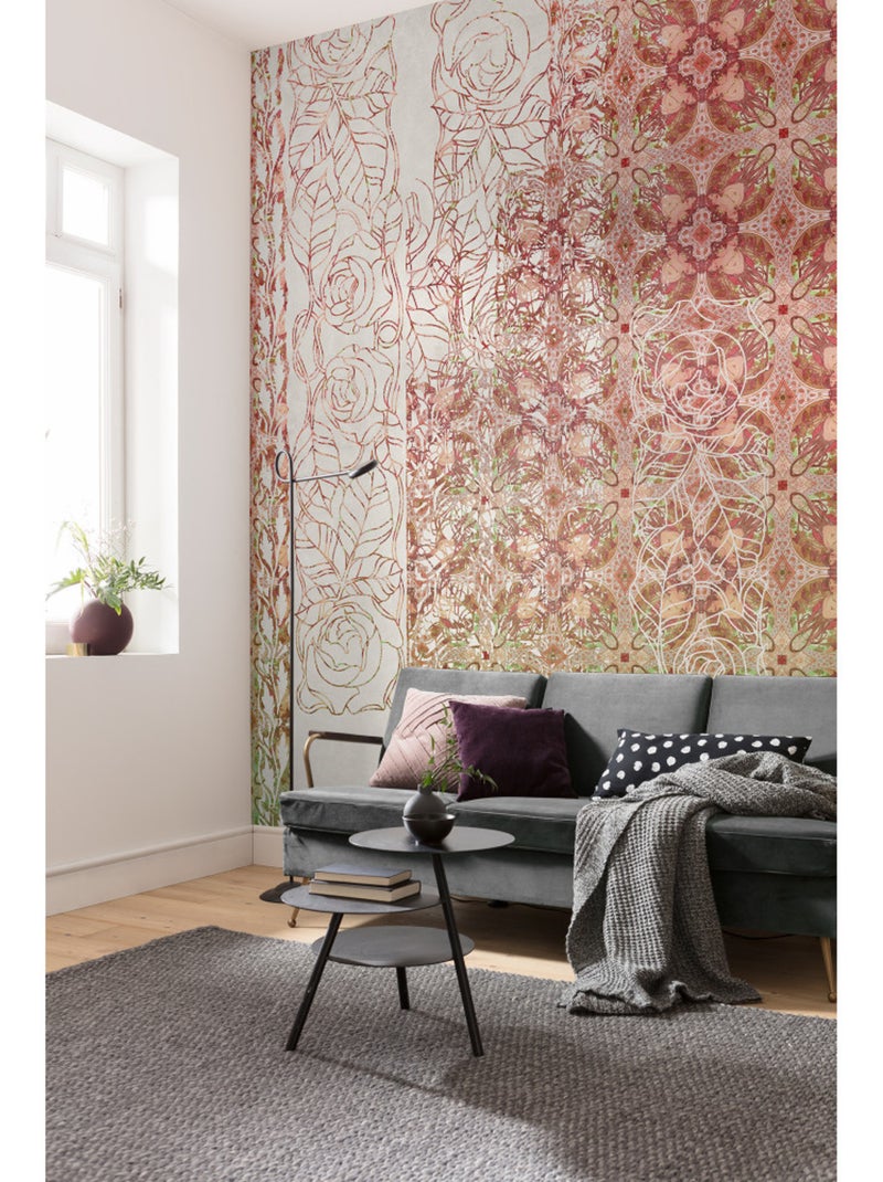 Papier peint panoramique - art nouveau rouge - taille: 250 x 280 cm Multicolore - Kiabi