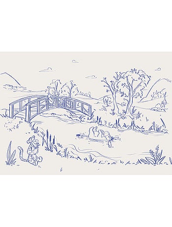 Papier peint panoramique - Disney Winnie l'ourson Blue Ink - Taille: 350 x 250 cm