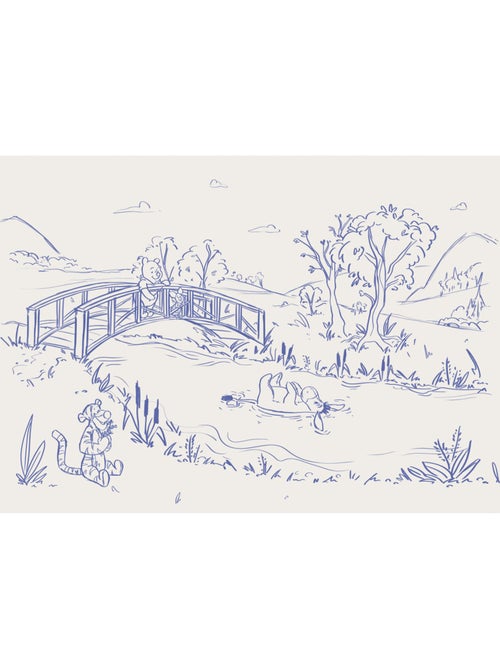 Papier peint panoramique - Disney Winnie l'ourson Blue Ink - Taille: 350 x 250 cm - Kiabi