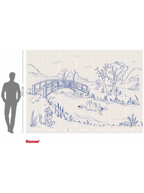 Papier peint panoramique - Disney Winnie l'ourson Blue Ink - Taille: 350 x 250 cm - Kiabi