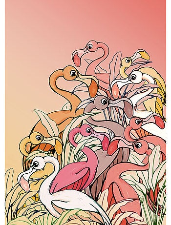 Papier peint panoramique - flamingos and lillys - taille: 200 x 280 cm