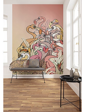 Papier peint panoramique - flamingos and lillys - taille: 200 x 280 cm