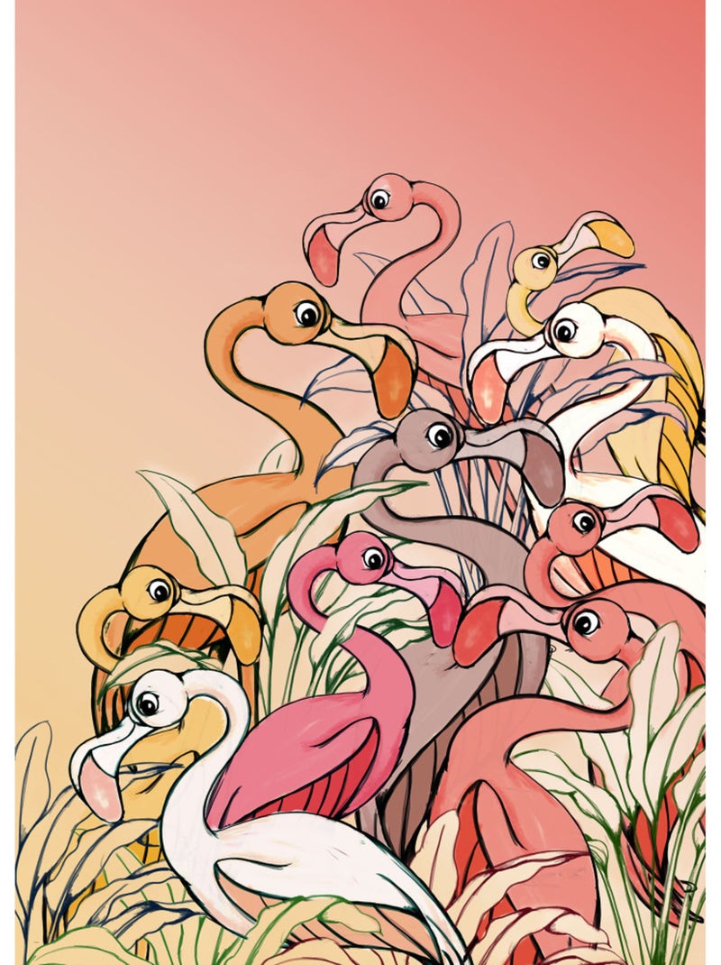 Papier peint panoramique - flamingos and lillys - taille: 200 x 280 cm Multicolore - Kiabi