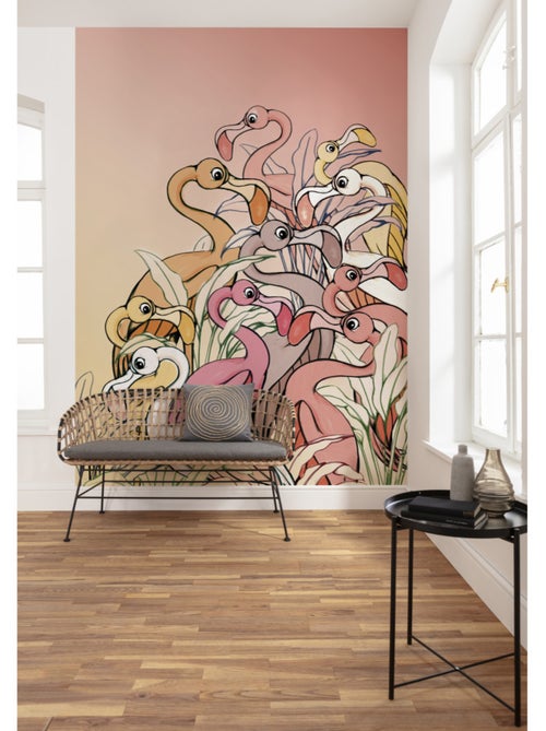 Papier peint panoramique - flamingos and lillys - taille: 200 x 280 cm - Kiabi