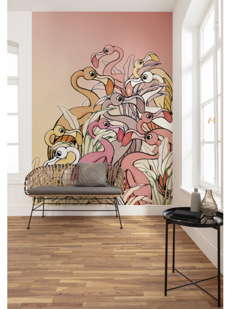 Papier peint panoramique - flamingos and lillys - taille: 200 x 280 cm Multicolore - Kiabi
