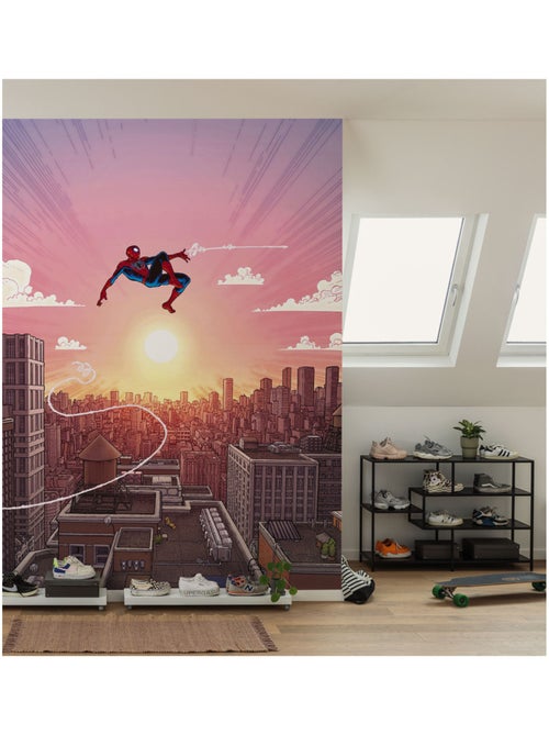 Papier peint panoramique - marvel spider-man swinging through the air - taille: 200 x 250 cm - Kiabi