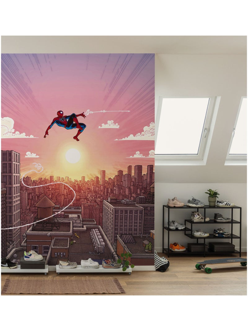 Papier peint panoramique - marvel spider-man swinging through the air - taille: 200 x 250 cm Multicolore - Kiabi