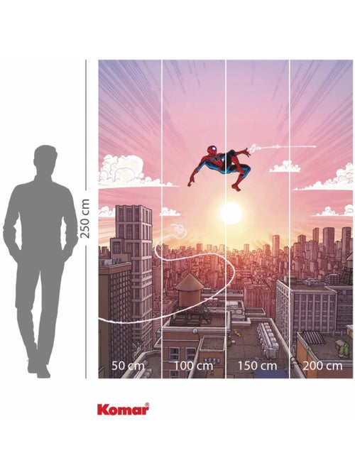 Papier peint panoramique - marvel spider-man swinging through the air - taille: 200 x 250 cm - Kiabi