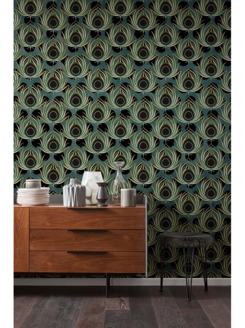 Papier peint panoramique - paon vert - taille: 200 x 280 cm - Kiabi