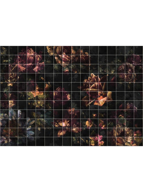 Papier peint panoramique - tiles flowers - taille: 400 x 280 cm - Kiabi