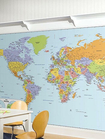 Papier Peint panoramique auto-adhésif Carte du Monde - 320x183 cm