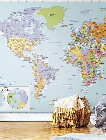 Papier Peint panoramique auto-adhésif Carte du Monde - 320x183 cm
