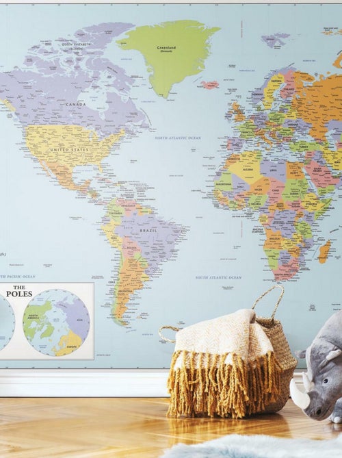 Papier Peint panoramique auto-adhésif Carte du Monde - 320x183 cm - Kiabi