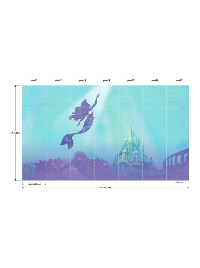 Papier peint panoramique auto-adhésif Disney Ariel La Petite Sirène- 3.2 m x 1.83 m Bleu - Kiabi