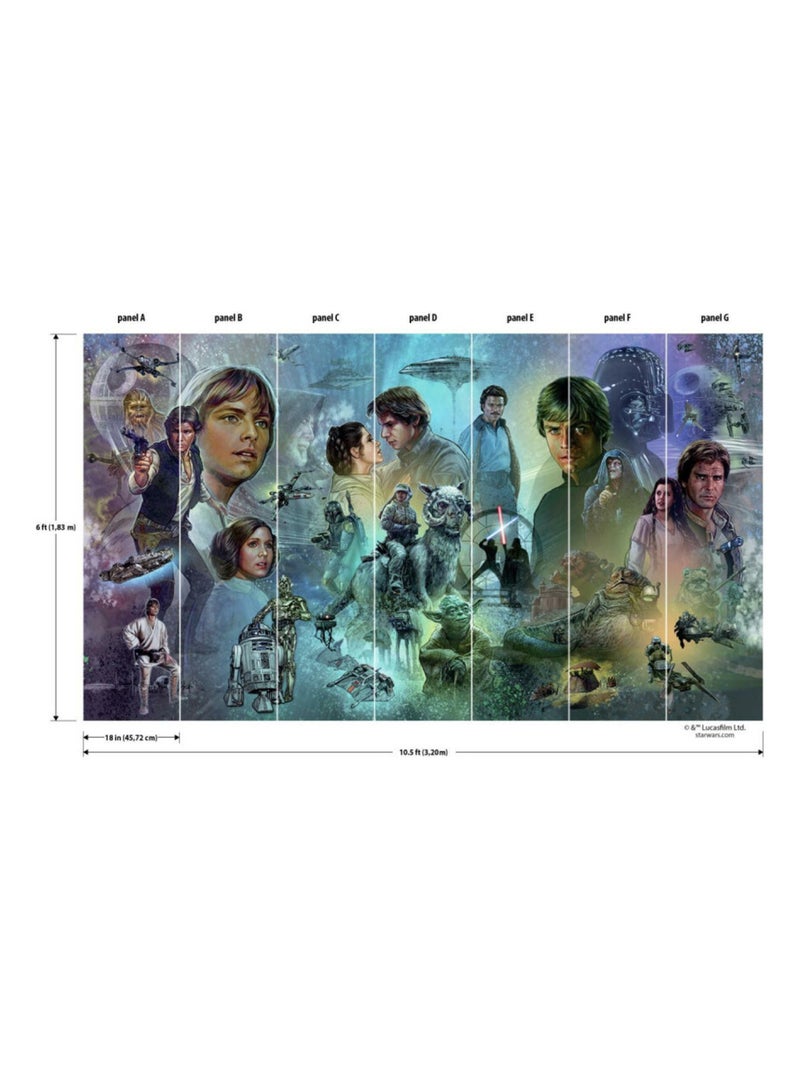 Papier peint panoramique auto-adhésif Disney Star Wars Original Trilogy - 3.2 m x 1.83 m Multicolore - Kiabi