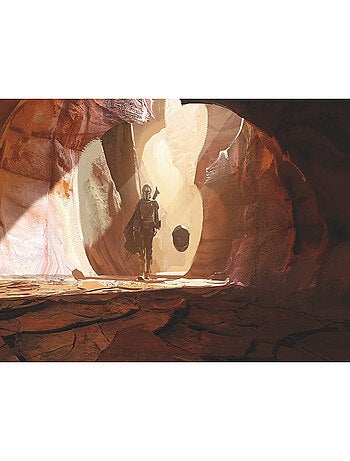 Papier peint panoramique auto-adhésif mandalorian din jarin et grogu bebe yoda dans la grotte