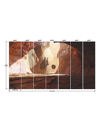 Papier peint panoramique auto-adhésif mandalorian din jarin et grogu bebe yoda dans la grotte