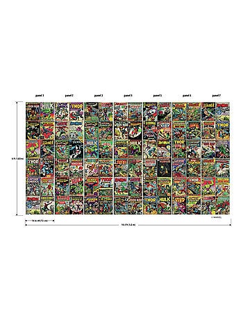 Papier peint panoramique auto-adhésif Marvel couvertures de Comics - 3.2 m x 1.83 m
