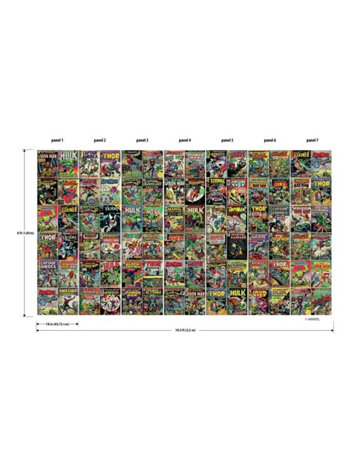 Papier peint panoramique auto-adhésif Marvel couvertures de Comics - 3.2 m x 1.83 m - Kiabi