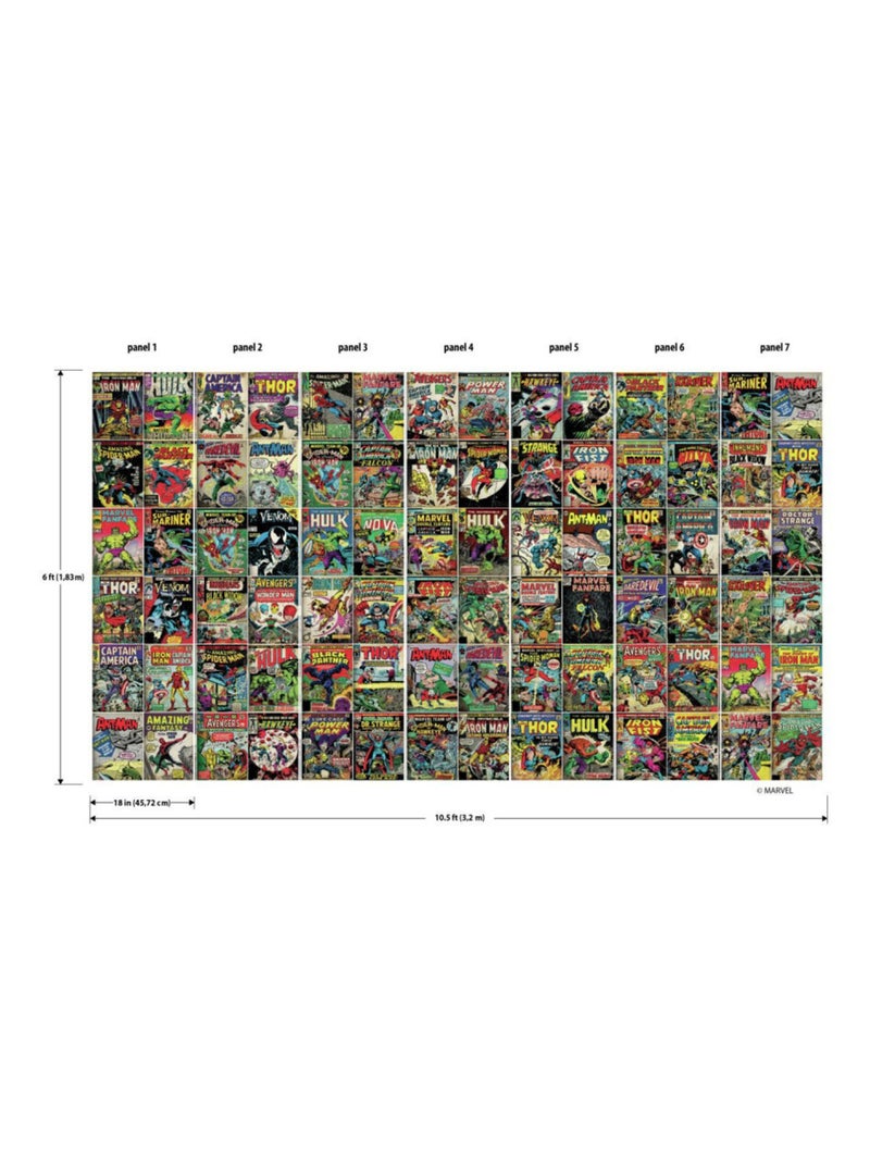 Papier peint panoramique auto-adhésif Marvel couvertures de Comics - 3.2 m x 1.83 m Multicolore - Kiabi