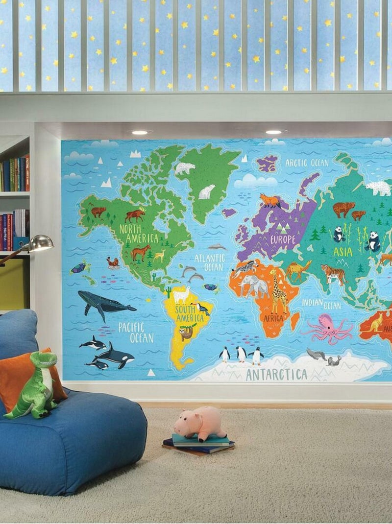 Papier peint panoramique carte du monde 320x183 cm Multicolore - Kiabi