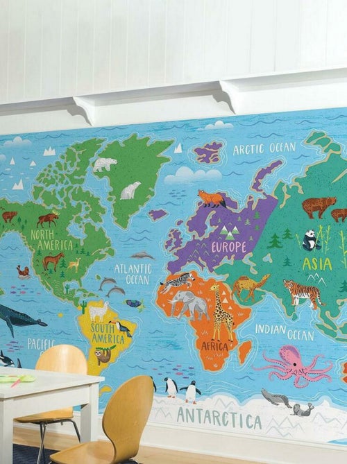Papier peint panoramique carte du monde 320x183 cm - Kiabi