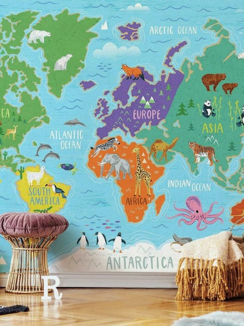 Papier peint panoramique carte du monde 320x183 cm - Kiabi