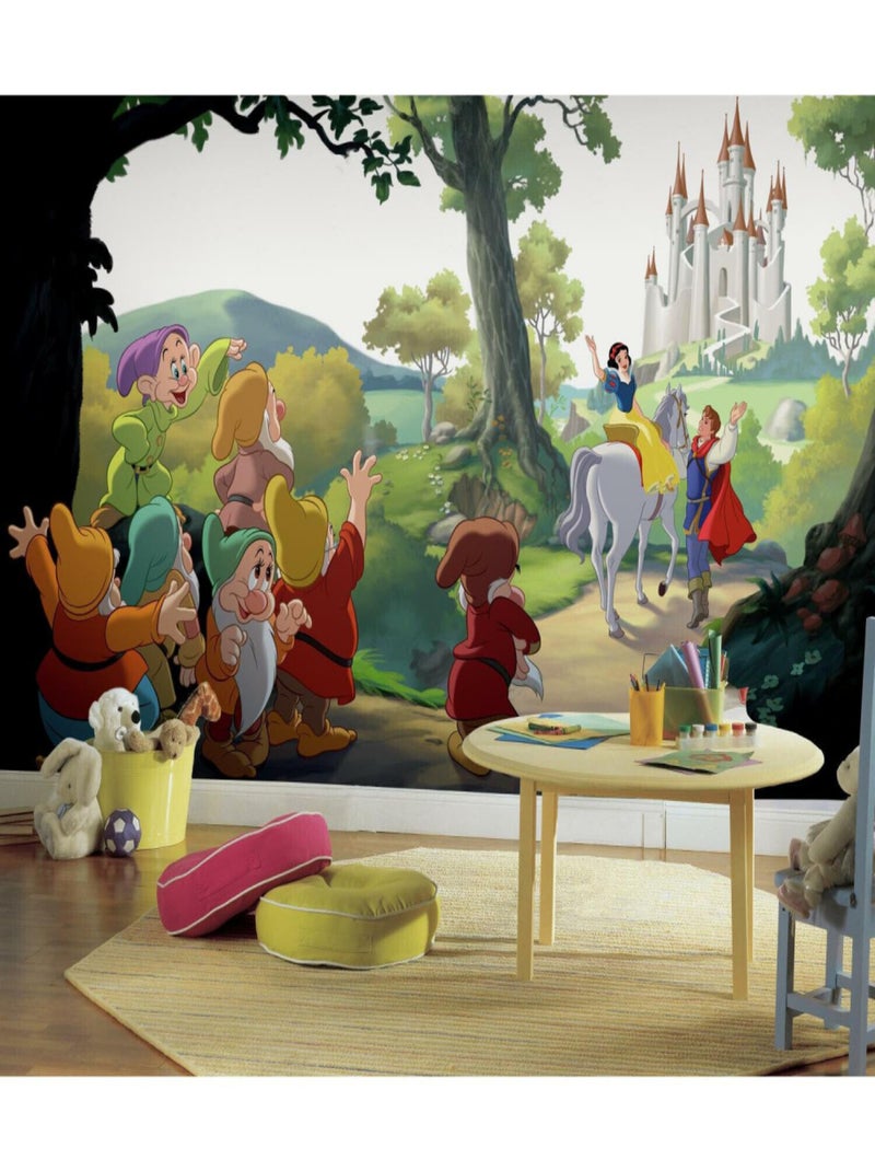 Papier peint panoramique encollé Blanche neige et les 7 nains de DISNEY - 320 cm x 182,88 cm Noir Noir - Kiabi