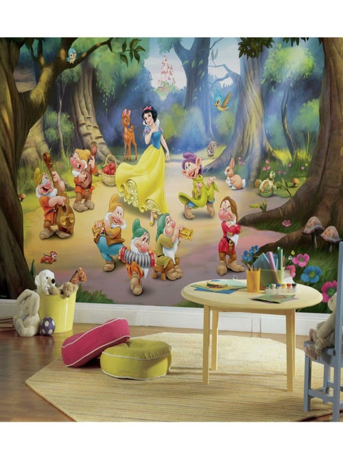 Papier peint panoramique encollé Blanche neige et les 7 nains de Disney - Danse dans les bois - 320 - Kiabi
