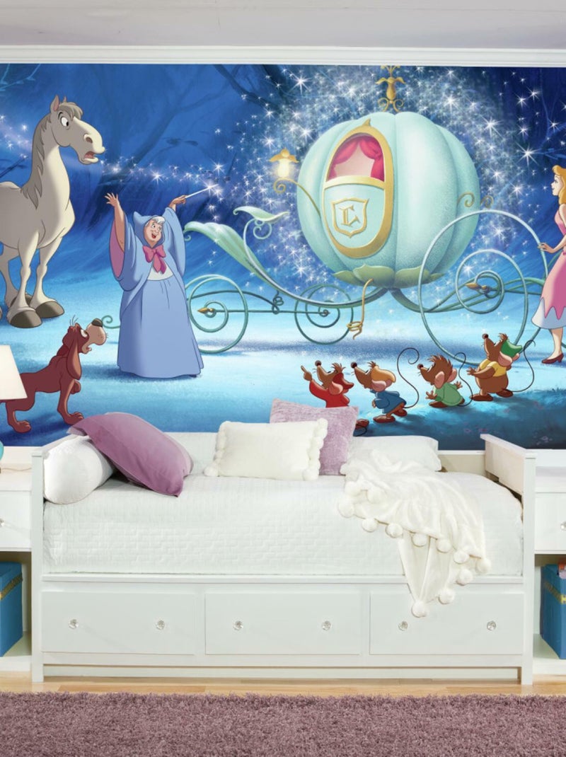 Papier peint panoramique encollé Cendrillon Carrosse - 320 cm x 182,88 cm Bleu - Kiabi