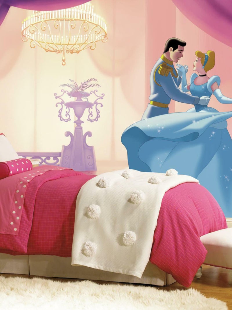 Papier peint panoramique encollé Cendrillon qui danse avec son prince charmant - DISNEY 320 cm x 182 Bleu - Kiabi