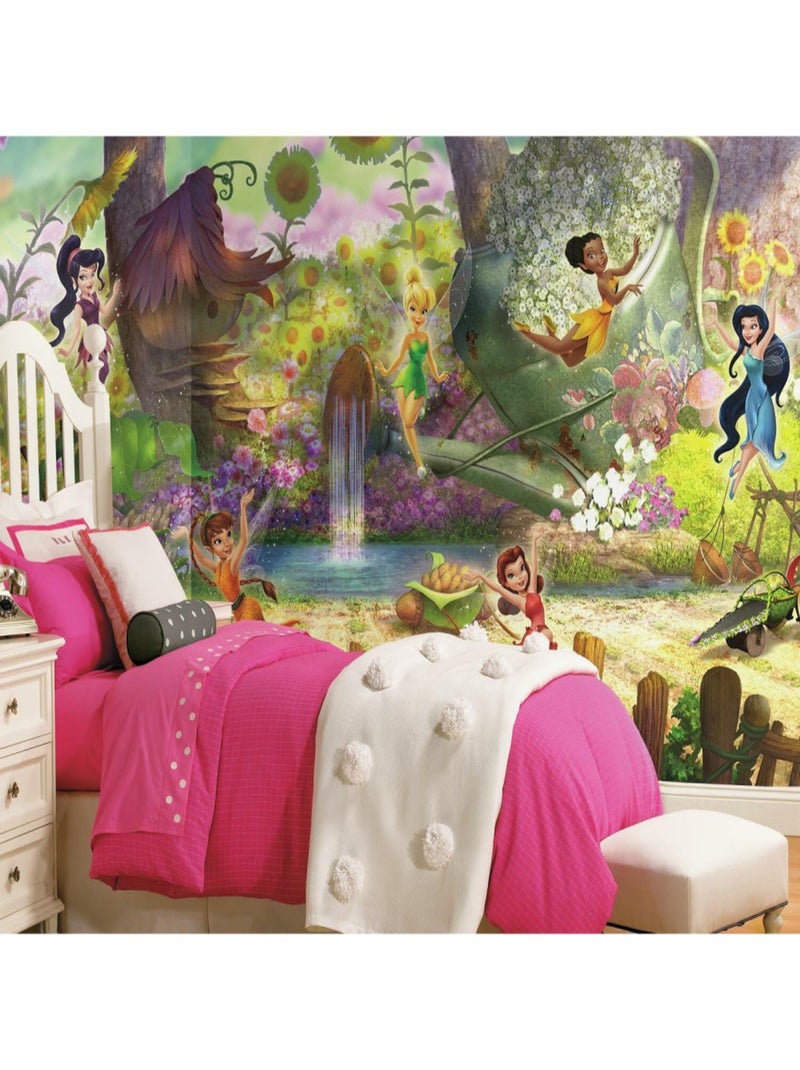 Papier peint panoramique encollé Clochette et ses amis à la cascade - 320 cm x 182,88 cm Multicolore - Kiabi