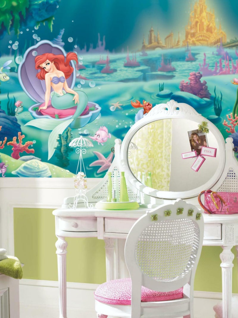 Papier peint panoramique encollé Disney Princesse Ariel la petite sirène - 320 cm x 182,88 cm Bleu - Kiabi