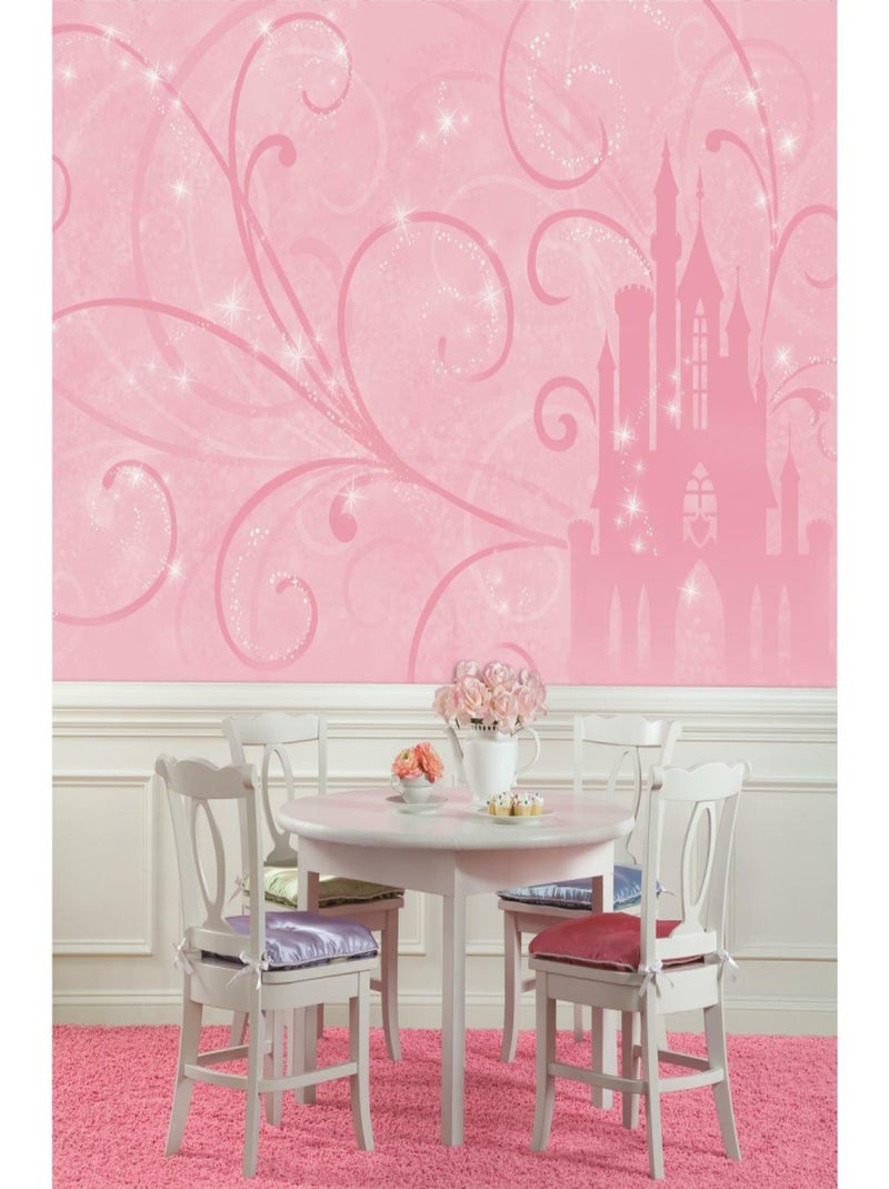 Papier peint panoramique encollé Disney Princesse Château féérique - 320 cm x 182,88 cm Rose - Kiabi
