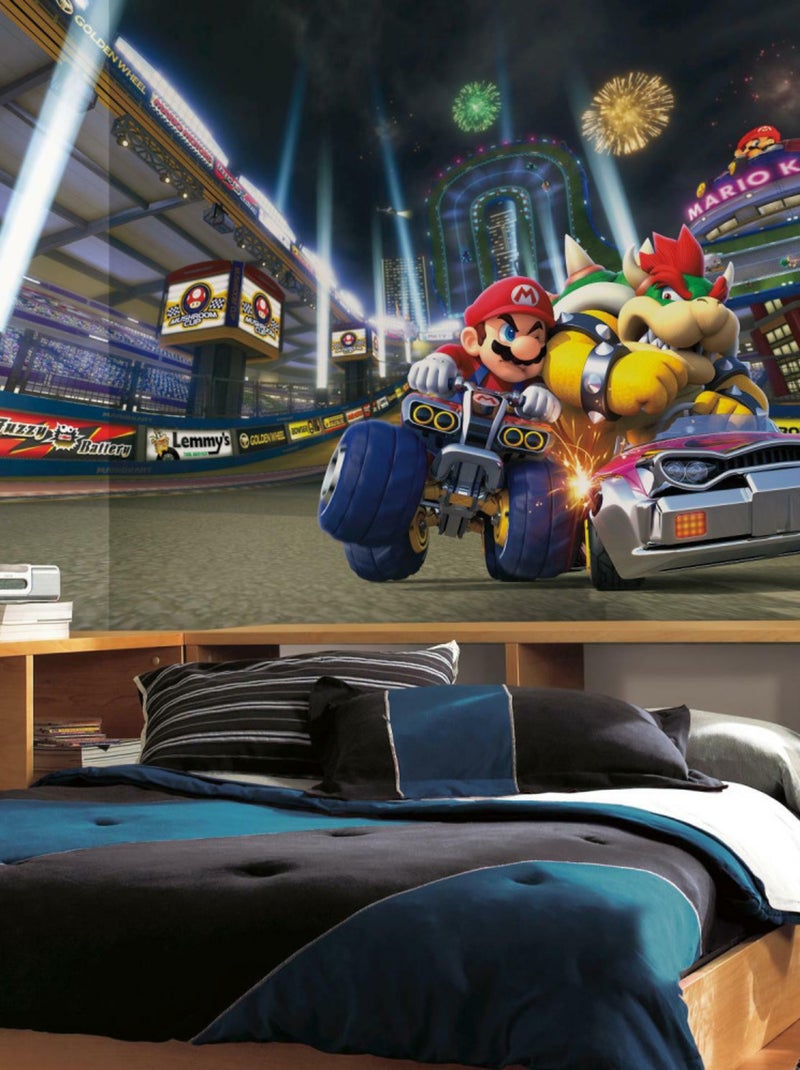 Papier peint panoramique encollé Nin Mario Kart 8 - 320 cm x 182,88 cm Multicolore - Kiabi