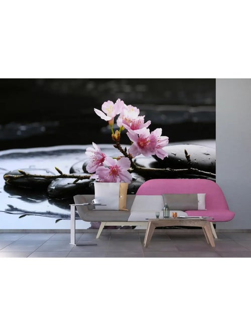 Papier peint panoramique “Fleurs de sakura sur pierres” – 360 x 254 cm – 4 parts - Kiabi