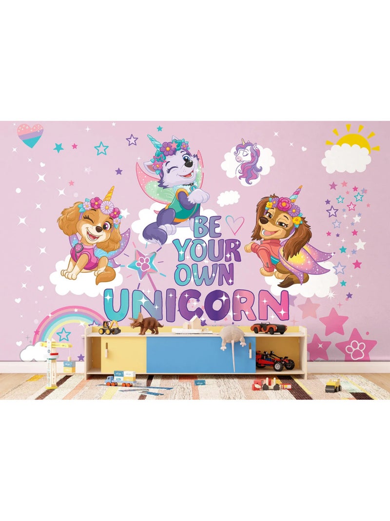 Papier peint Pat'Patrouille et Licornes - 375 x 270cm Rose - Kiabi
