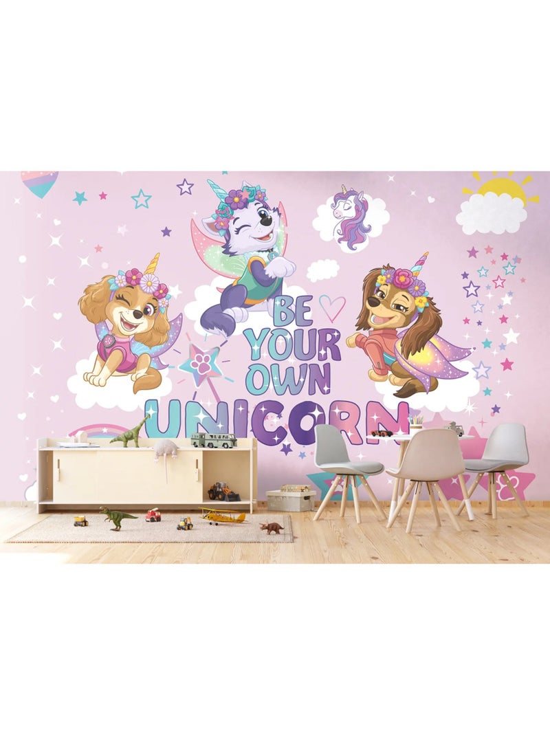 Papier peint Pat'Patrouille et Licornes - 375 x 270cm Rose - Kiabi