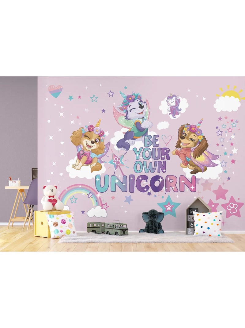 Papier peint Pat'Patrouille et Licornes - 375 x 270cm Rose - Kiabi