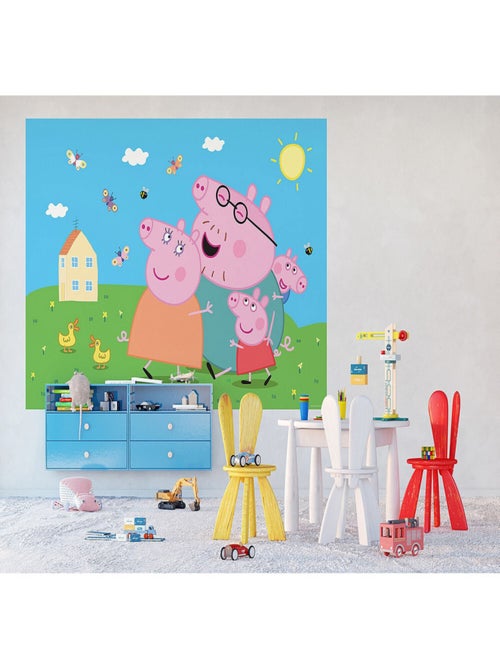 Papier peint Peppa pig avec sa famille 252 x 182 cm - Kiabi
