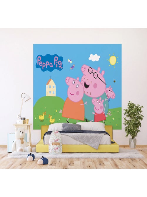 Papier peint Peppa pig avec sa famille 252 x 182 cm - Kiabi