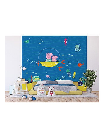 Papier peint Peppa pig avec sa famille dans l'eau 225 x 270 cm
