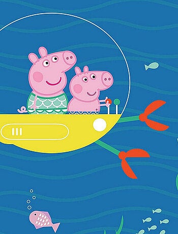 Papier peint Peppa pig avec sa famille dans l'eau 225 x 270 cm
