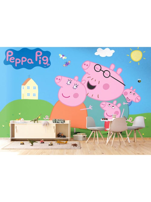 Papier peint Peppa Pig en famille - 375 x 270cm - Kiabi