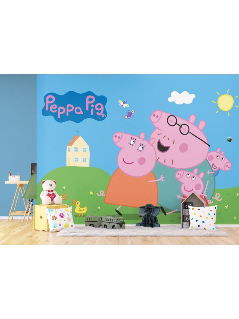 Papier peint Peppa Pig en famille - 375 x 270cm Multicolore - Kiabi
