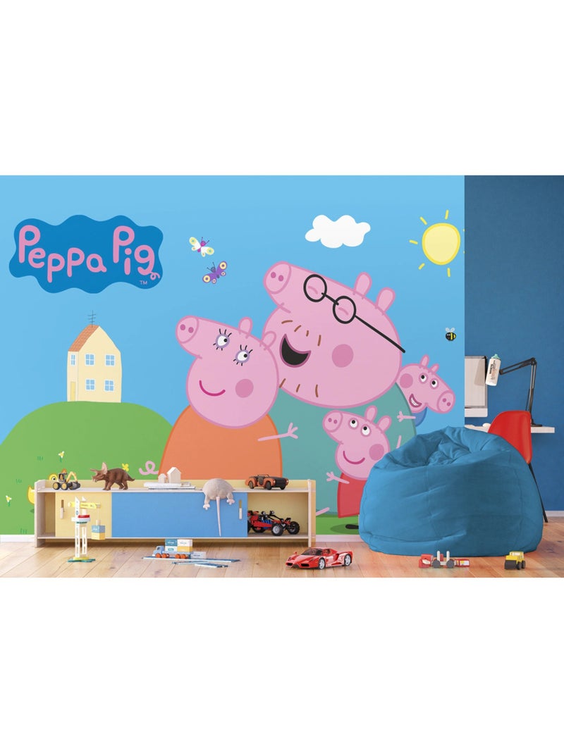 Papier peint Peppa Pig en famille - 375 x 270cm Multicolore - Kiabi