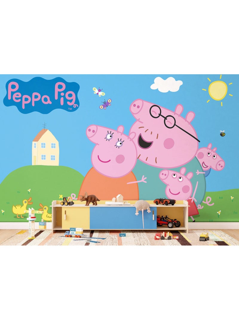 Papier peint Peppa Pig en famille - 375 x 270cm Multicolore - Kiabi